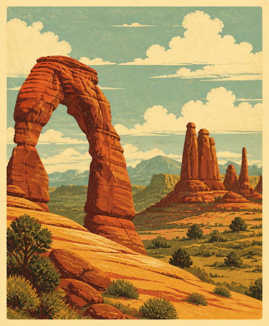Vintage travel poster illustration for Utah