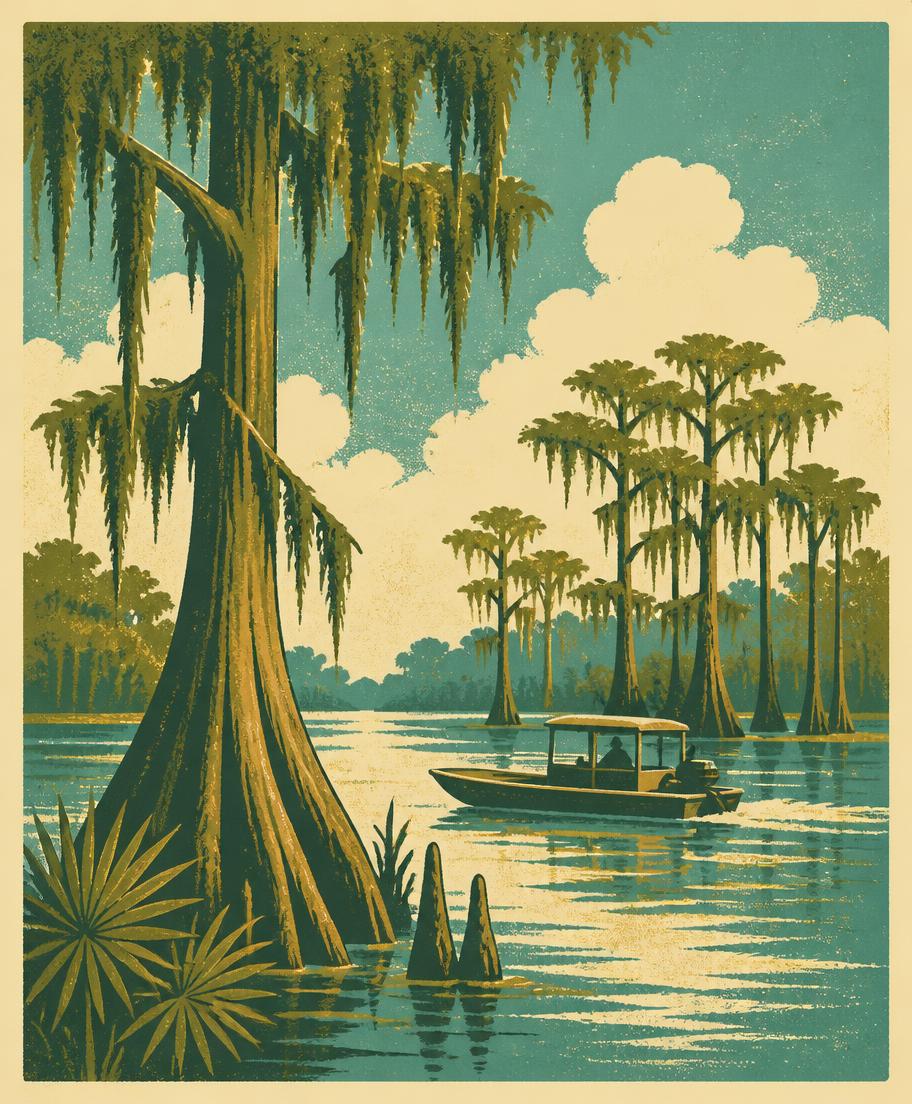 Vintage travel poster illustration for Louisiana